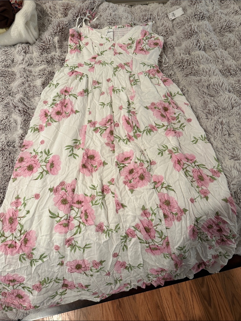 White Floral Maxi Sundress with Pink Roses